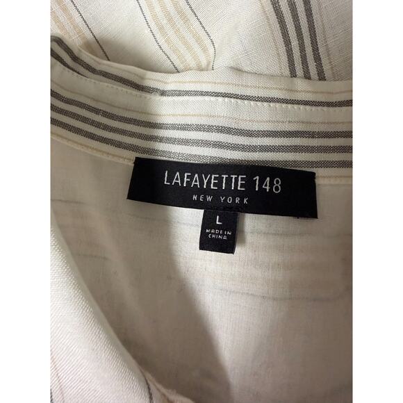 Lafayette 148 New York Neutral Stripe Linen Shirt Large Coastal Quiet Luxury - Picture 4 of 4